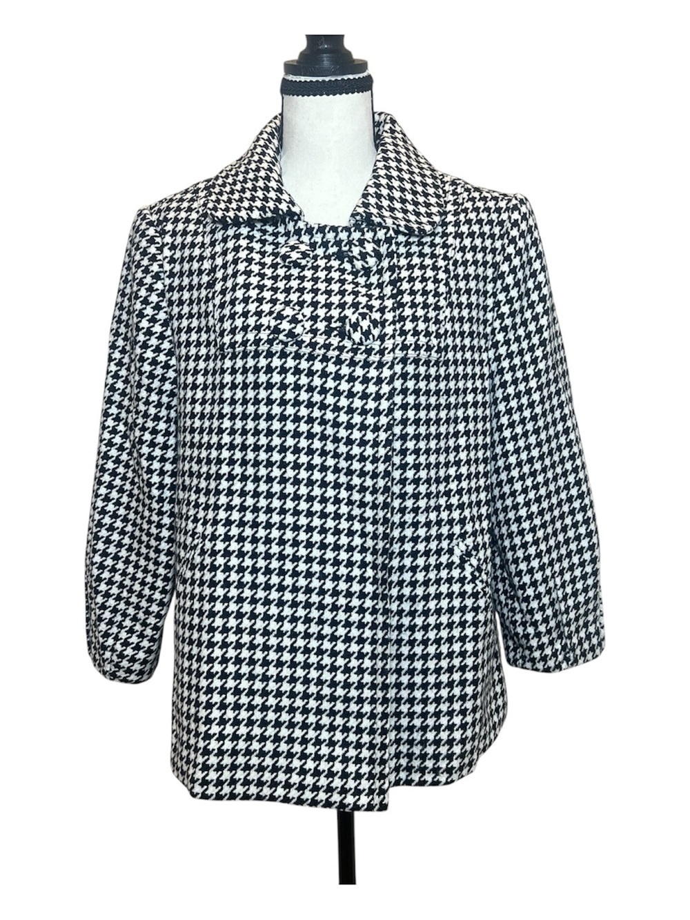 Dressbarn Houndstooth Peacoat Black & White Women’s Large Coastal Grandma
